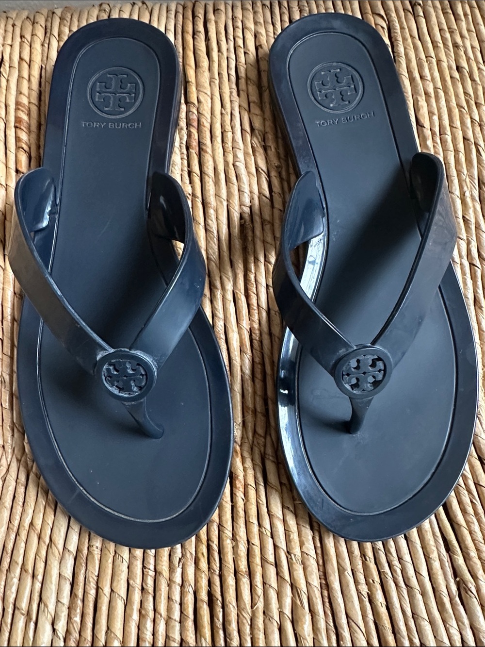 Tory Burch Navy / Black Logo Jelly Thong Sandals